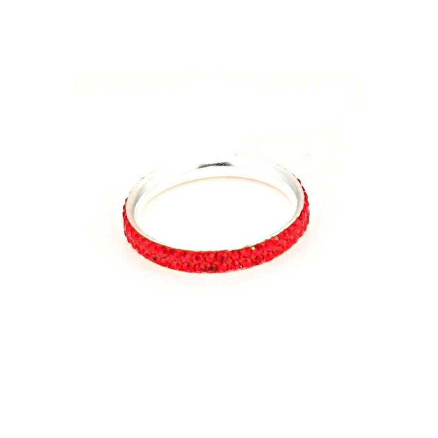 Anillo Svaroski plata 2 filas Rojo