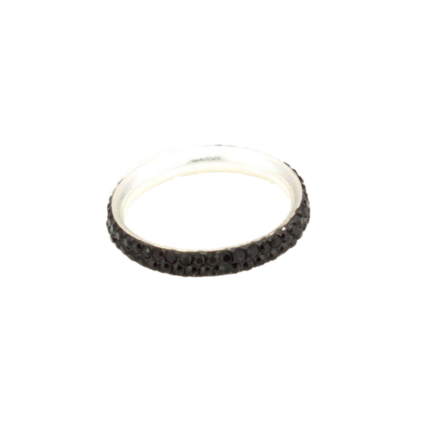 Anillo Svaroski plata 2 filas Negro