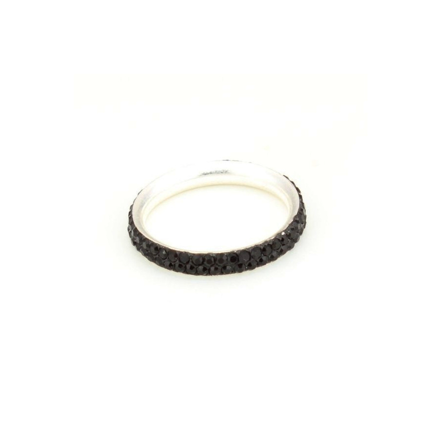 Anillo Svaroski plata 2 filas Negro