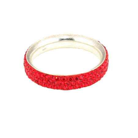 Anillo Svaroski plata 3 filas Rojo