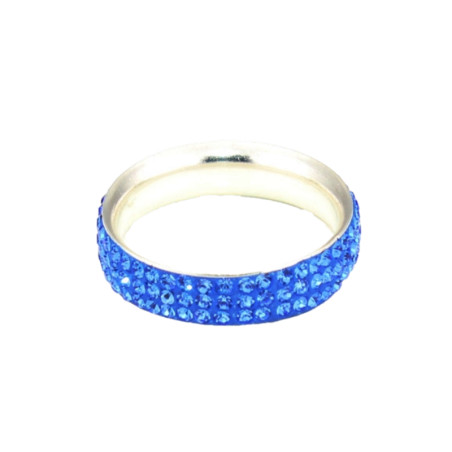 Anillo Svaroski plata 3 filas Azul