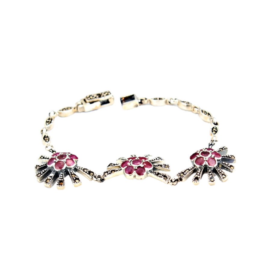 Pulsera de plata con marquesitas y rubíes