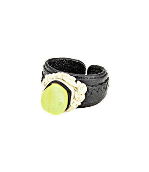 Anillo ámbar cuero repujado| Bisurjoyas