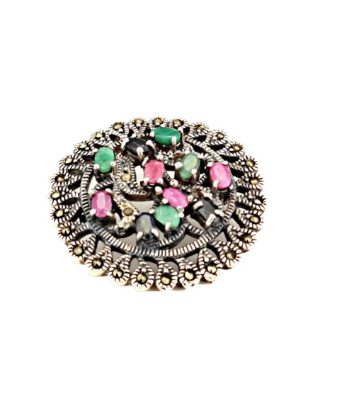 Broche de plata con piedras preciosas| Bisurjoyas