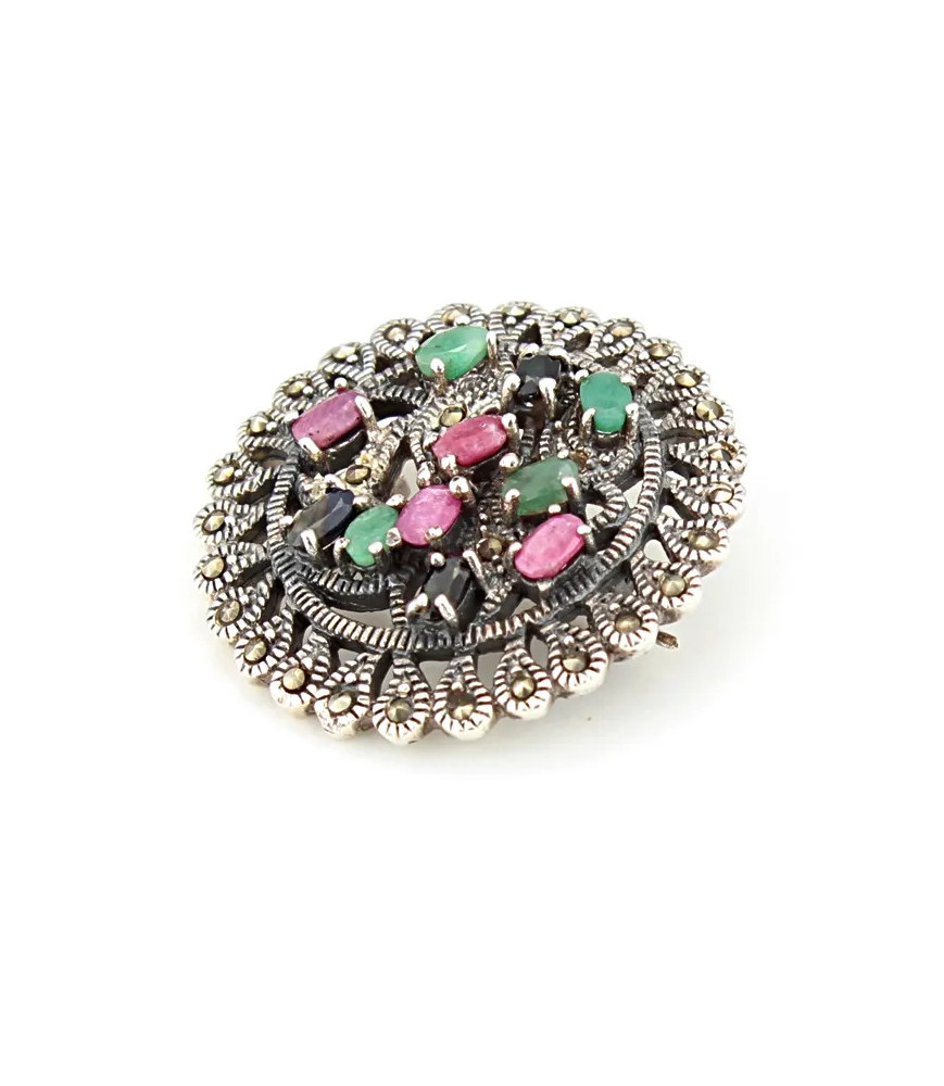 Broche de plata con piedras preciosas| Bisurjoyas