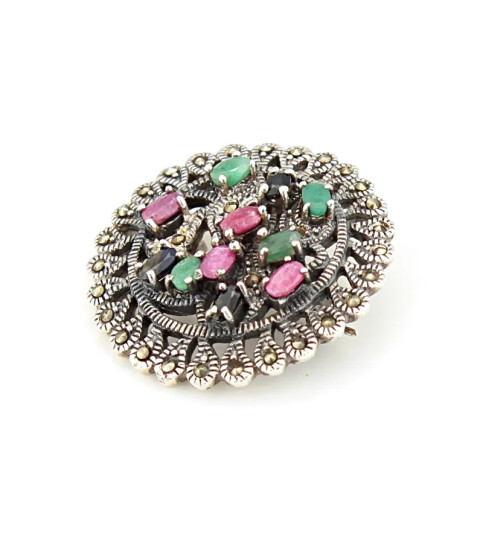 Broche de plata con piedras preciosas| Bisurjoyas