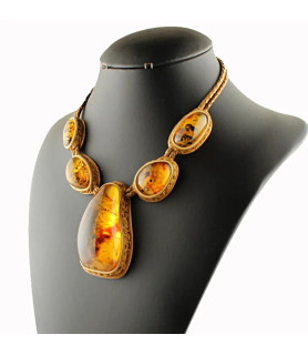 Gargantilla de ámbar con cuero repujado| Bisurjoyas