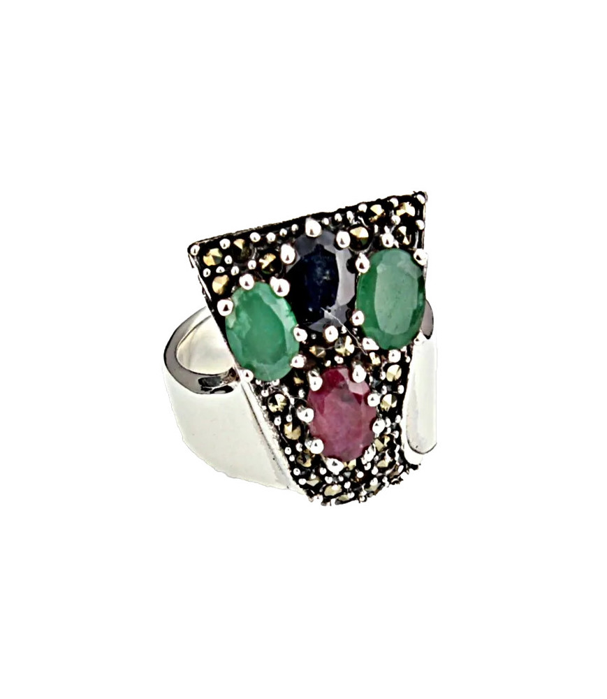 Anillo plata con Piedras Preciosas| Bisurjoyas