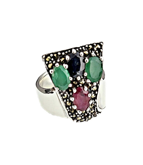 Anillo plata con Piedras Preciosas| Bisurjoyas Anillo plata con Piedras Preciosas| Bisurjoyas